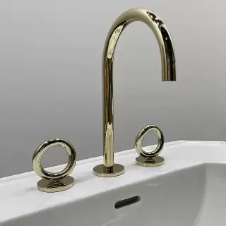 THG Collection O Смеситель для раковины, 3 отв., с донным клапаном,  цвет: Soft gold