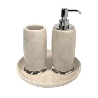 3SC Elegance Коплект: стакан, дозатор, лоток, цвет: мрамор botticino/хром