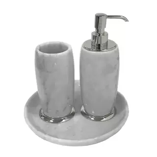 3SC Elegance Комплект: стакан, дозатор, лоток,  мрамор bianco carrara/, цвет: хром