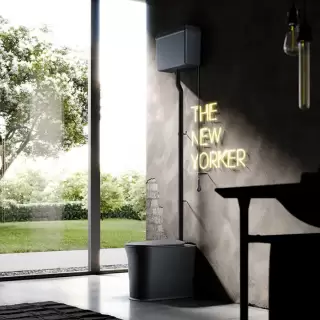 Kerasan The New Yorker Унитаз напольный 60х36.5см с высоким бачком, фурнитура: черный, цвет: черный матовый