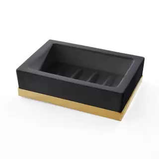 3SC Mood Deluxe Black Мыльница настольная, композит Solid Surface, цвет: чёрный матовый/золото 24к.