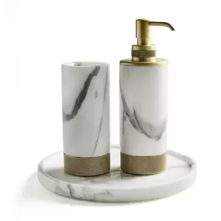 3SC Apuana 2.0 Комплект: стакан, дозатор и лоток, цвет: мрамор Bianco Statuario/золото 24к. Lucido