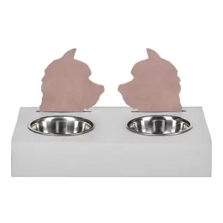 ADJ Подставка с мисками Dog, хром, 40x22xH7.5 см., цвет: устричный/пепельная роза