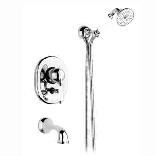 Nicolazzi P.m. Blanc A Смеситель для ванны однорычажный, встраиваемый, с изливом 160мм и ручным душем, ручки состаренная керамика, цвет: хром