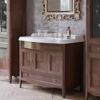 TW Veronica Nuovo комплект мебели с 1-м выдвижным ящиком и 3-мя дверцами, с доводчиками Blum, ручки: бронза, 105см, напольный, Цвет: noce