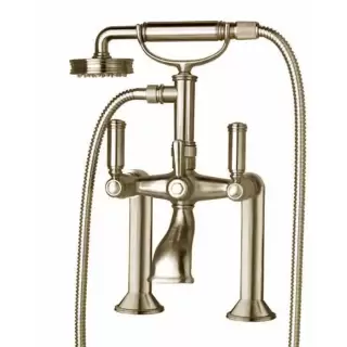 Bossini Liberty Смеситель на борт ванной на 2 отв. с переключателем, лейка Liberty, шланг из латуни 150 см, цвет: никель матовый