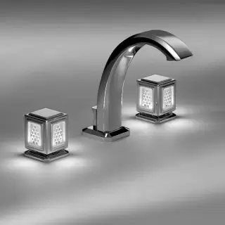 THG Métropolis cristal clair Смеситель для раковины на 3 отверстия, ручки с подсветкой, с донным клапаном, цвет: хром