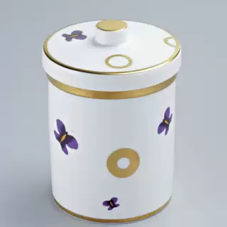 THG CAPUCINE MAUVE DECOR OR Банка керамическая с крышкой, настольная, декор золото/лиловый, цвет: белый