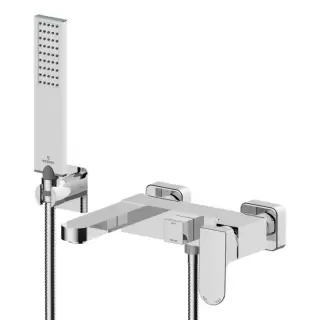 Bossini Gillo Комплект наружный для ванной GILLO, лейка Flat-one, Душевой держатель фиксированный из латуни, шланг из латуни 125 см.., цвет: хром