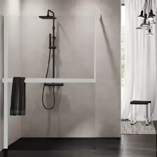 Novellini Kuadra H Душевое ограждение 160х205cм., с свободным входом, Sx, с настенным кронштейном, с полотенцедержателем, стекло прозрачное, цвет: белый матовый