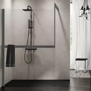 Novellini Kuadra H Душевое ограждение 160х205cм., с свободным входом, Sx, с настенным кронштейном, с полотенцедержат, стекло прозрачное, цвет: Silver