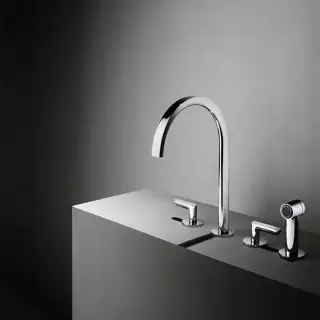 Fantini Icona Deco Смеситель для кухни, 4 отв, без донного клапана, излив 215мм, с ручн душем, цвет: хром