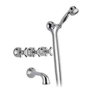 Nicolazzi Nuova Brenta Смеситель для ванны с 3мя ручками, настенный, с душевой лейкой, излив: 178мм, цвет: хром