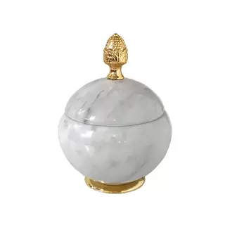 3SC Elegance Баночка универсальная, D=15/h18 см, с крышкой, настольная, цвет: мрамор bianco carrara/золото 24к. Lucido