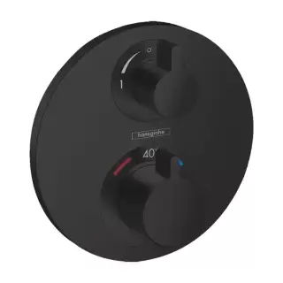 Hansgrohe Ecostat S Смеситель для душа, термостатический, встраиваемый, на 2 выхода, с запорным вентилем, внешняя часть, цвет: черный матовый