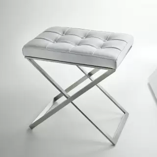 3SC Lino&Lone Стул с сиденьем из кожи со стежкой 50хh50х36 см, цвет: белая кожа/никель сатинированный матовый