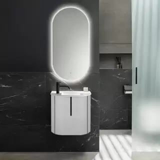 Burgbad Lavo 2.0 Комплект мебели 53х35х49.2см., с 1 отверстием для смес. слева, 1 дверь, раковина белая Velvet, ручка черная, подвесной, цвет белый глянцевый