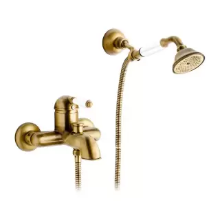 Nicolazzi P.m. Blanc Смеситель для ванны однорычажный, настенный, с ручным душем, ручки белая керамика, цвет: бронза