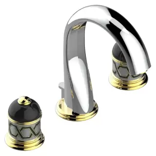 THG Duomo Смеситель для раковины, 3 отв., декор Aranja/хрусталь, цвет: никель/золото