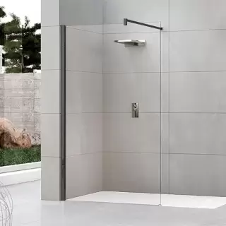 Novellini Kuadra H Душевое ограждение 77-80х205cм., с свободным входом, с настенным кронштейном, стекло прозрачное, цвет: черный матовый
