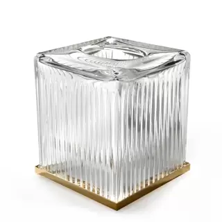 3SC ELEGANCE Контейнер для бумажных салфеток, 13х13х15 см, квадратный, настольный, цвет: прозрачный хрусталь/золото 24к.