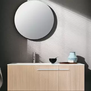 NOORTH milldue edition ONE Комплект мебели 108см, меламин, с интегрированной раковиной LAYER 02 и столешницей из Milltek solid light, зеркалом AIR, белыми матовыми ручками, подвесной, Цвет: venato vaniglia-731