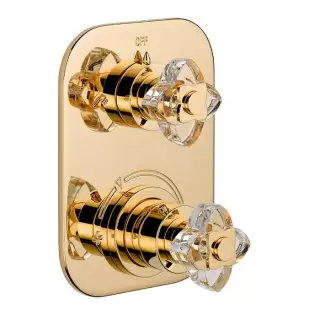 THG Pétale de cristal clair Смеситель для душа, термостатический, с переключателем на 2 потока, цвет: золото/прозрачный хрусталь