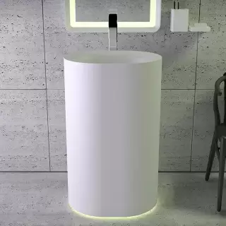 Knife Moon Раковина 55х45хh90см, напольная, с подсветкой, c выпуском белым и сифоном, слив в стену, цвет: белый матовый