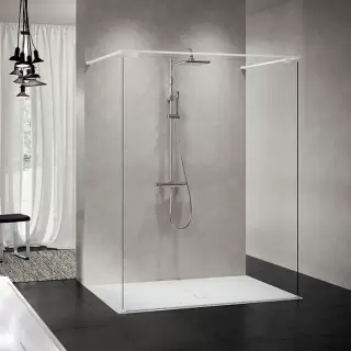 Novellini Kuadra HF Душевое ограждение 154х214.7cм., с свободным входом, с полкой, стекло прозрачное, цвет: белый матовый