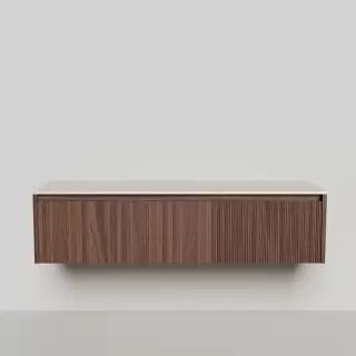 Salini Domino Тумба со столешницей, 160х50х40см., из S-Stone в сборе, крепеж; сифон; фасад: шпон орех, столешница: Ral9001