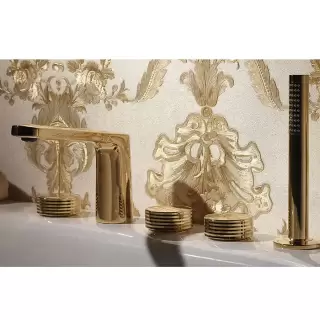 Fima Carlo Frattini Texture Collection Смеситель на борт ванны, на 5 отв., с ручным душем, цвет: золото