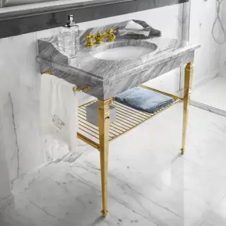 3SC Consolle Консоль Regale 95х60хh77см, с 1 раковиной, сифоном, полкой и полотенцедердателями, напольная, цвет: золото 24к. Lucido