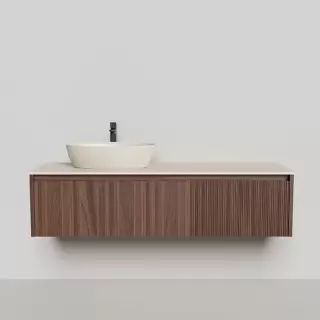 Salini Domino Тумба с накладной раковиной, 160х50х40см., из S-Stone в сборе, крепеж; сифон; фасад: шпон орех, столешница: Ral9001