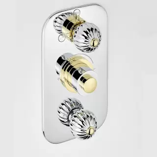 THG Mandarine metal Смеситель для душа встраиваемый, термостатический, с переключателем на 2 положения и запорн вентил, внешн часть, цвет: хром/золото