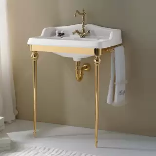 3SC Consolle Консоль Boheme 98х56хh104см, с раковиной LA02, сифоном и полотенцедердателями, напольный, цвет: золото 24к. Lucido