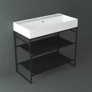 Simas Agile Структура металлическая 91x46xh72см, напольная, для раковины с 1 отв., AG91, с 2 полками, цвет: черный матовый