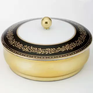 THG MARQUISE NOIR DECOR OR Китайская лакированная коробка с белой керамической крышкой &Oslash;180 мм., big size, декор черный/золото, цвет: золото