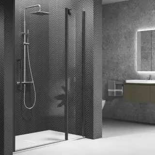 Novellini Young Душевая дверь правая/левая 87-91х200см., для ниши, распашная с неподвижным сегментом, стекло, цвет: черный