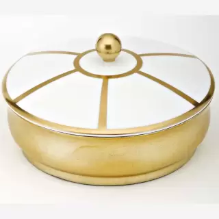 THG ITHAQUE DECOR OR Китайская лакированная коробка с белой керамической крышкой &Oslash;180 мм., big size, декор золото, цвет: золото