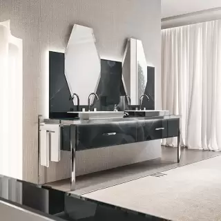 VITAGE milldue edition HILTON 06 Комплект мебели 226х56х77см напольный, 2 раковины, 2 зеркала, с подсветкой, цвет: onice smoke/полированная сталь