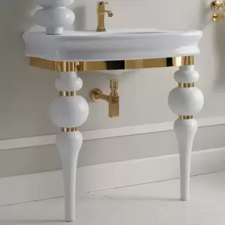 3SC Consolle Консоль Via Veneto 70х52хh96см, с раковиной LA11 и сифоном, напольная, цвет: белый матовый/золото 24к. Lucido