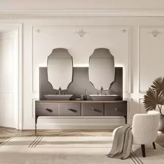 VITAGE milldue edition MAJESTIC 09 Комплект мебели 216х55х73см напольный, 2 раковины, 2 зеркала, с подсветкой, отделка: стекло elephant bronze, фурнитура: бронза