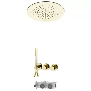 Fima Carlo Frattini Sistemi doccia Душевая система, с верхним душем 49х49см., встраиваемый, термостатическим смесителем, на 2 выхода и ручным душем, цвет: золото