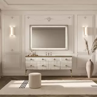 VITAGE milldue edition MAJESTIC 10 Комплект мебели 180х55х82см напольный, раковина, зеркало, с подсветкой, отделка: стекло alabastro gold, фурнитура: бронза