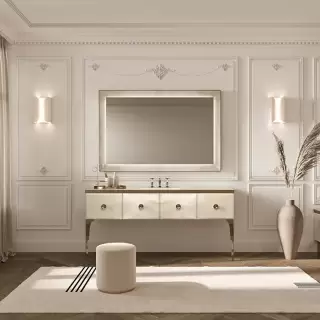 VITAGE milldue edition MAJESTIC 10/b Комплект мебели 180х55х82см напольный, раковина, зеркало, с подсветкой, отделка: стекло onice gold, фурнитура: бронза