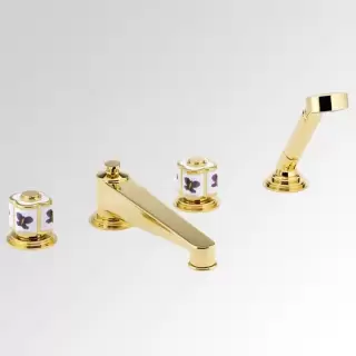 THG CAPUCINE MAUVE DECOR OR Смеситель на борт ванны, на 4 отверстия, с ручным душем, декор золото/лиловый, цвет: полированное золото