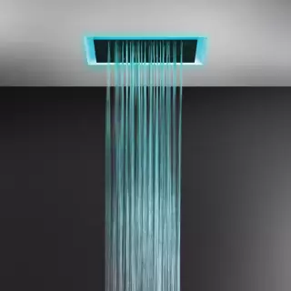 Gessi Afilo Встраиваемая душевая система 500х500мм, "троп.ливень,водопад,распыление,хромо"+ пульт упр. (треб. блок питания на 12B), окантовка белый CN/панель блестящая сталь