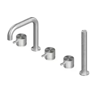 QuadroDesign Source Смеситель на борт ванны, на 5 отв., с ручным дуешм, цвет: brushed stainless steel