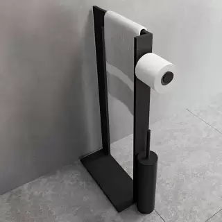 Novellini Kuadra Стойка напольная с полотенцедержателем, держателем т/б и ершиком для унитаза, цвет: черный матовый