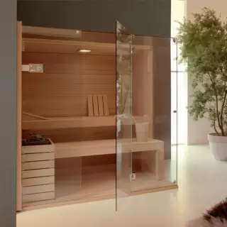 Effegibi Sky Corner 45 Био-Сауна 170x130x201см, угловая DX, цвет: канадский хемлок